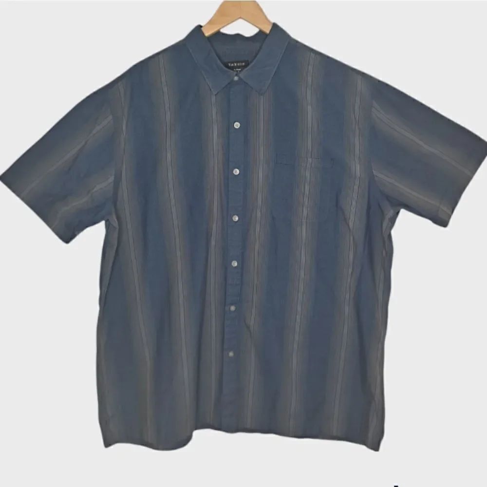 Van Heusen Short Sleeve Shirt Blue Tan Stripes XXLarge 18-18.5